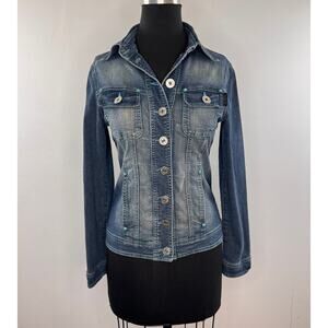 Vintage MOSCHINO Blue Crop Jacket Cotton Denim Front-Button Size IT 42 US 8 VTG